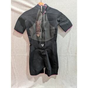 Roxy Wetsuit Women 2mm Short Sleeve Syncro Back Zip Surfing Gear Black Gray Pink